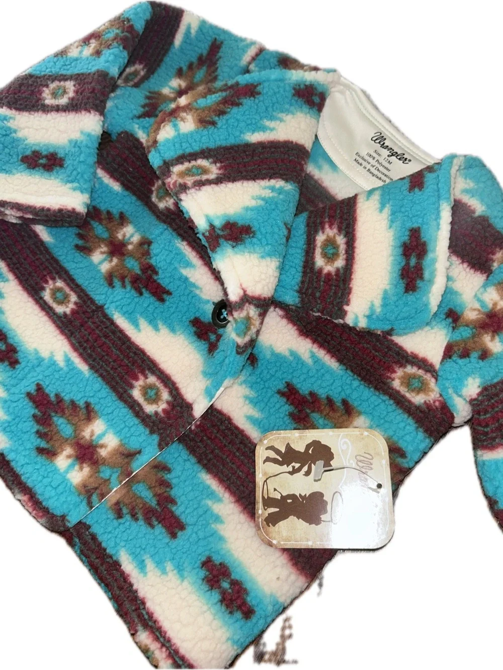 Wrangler Infants Sherpa Southwestern Turquoise Brown Aztec Print Jacket Coat 12m